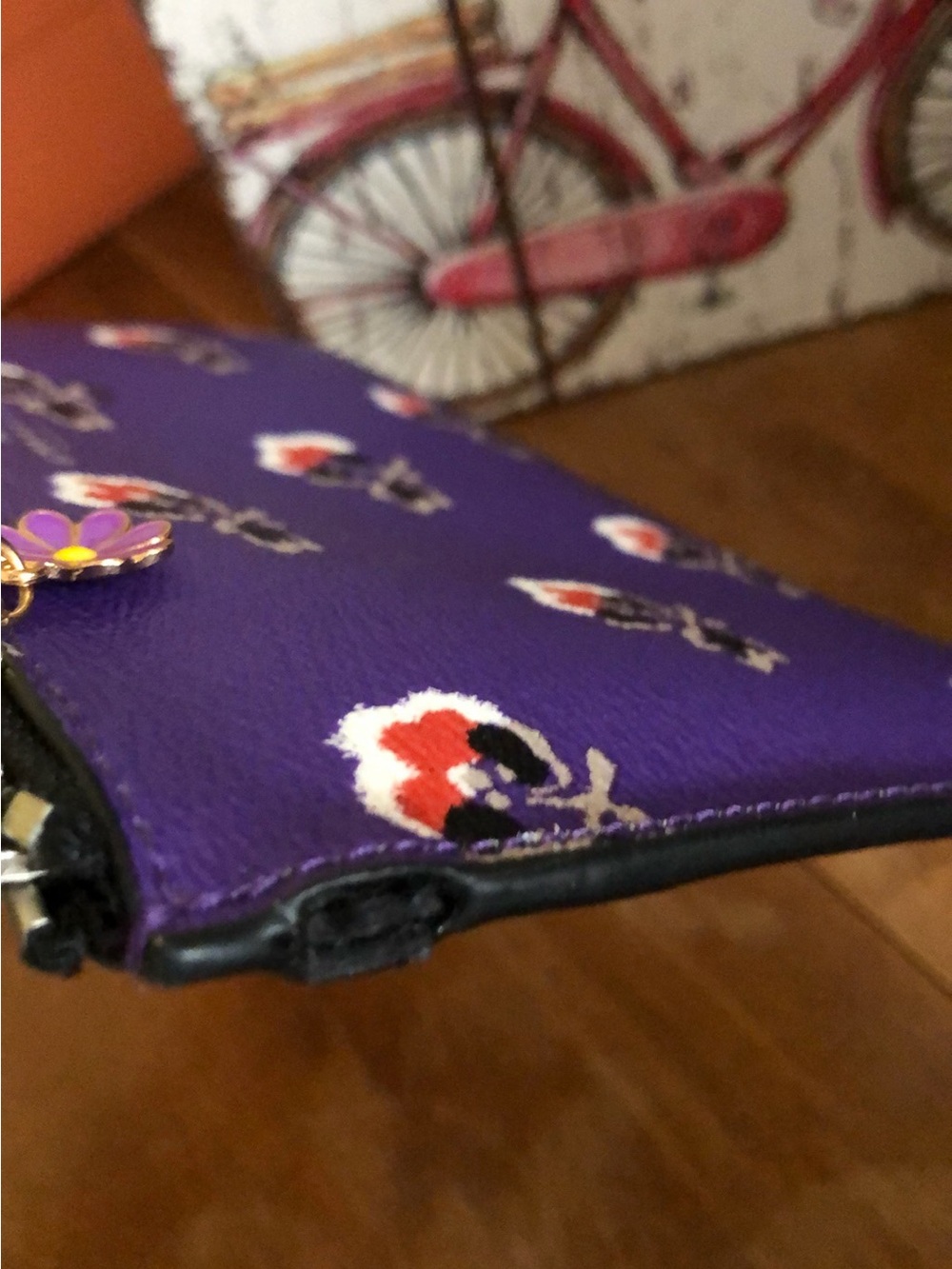 Coach Purple Floral Zip Pouch with Gold Logo & Charm - Picture 6 of 9
